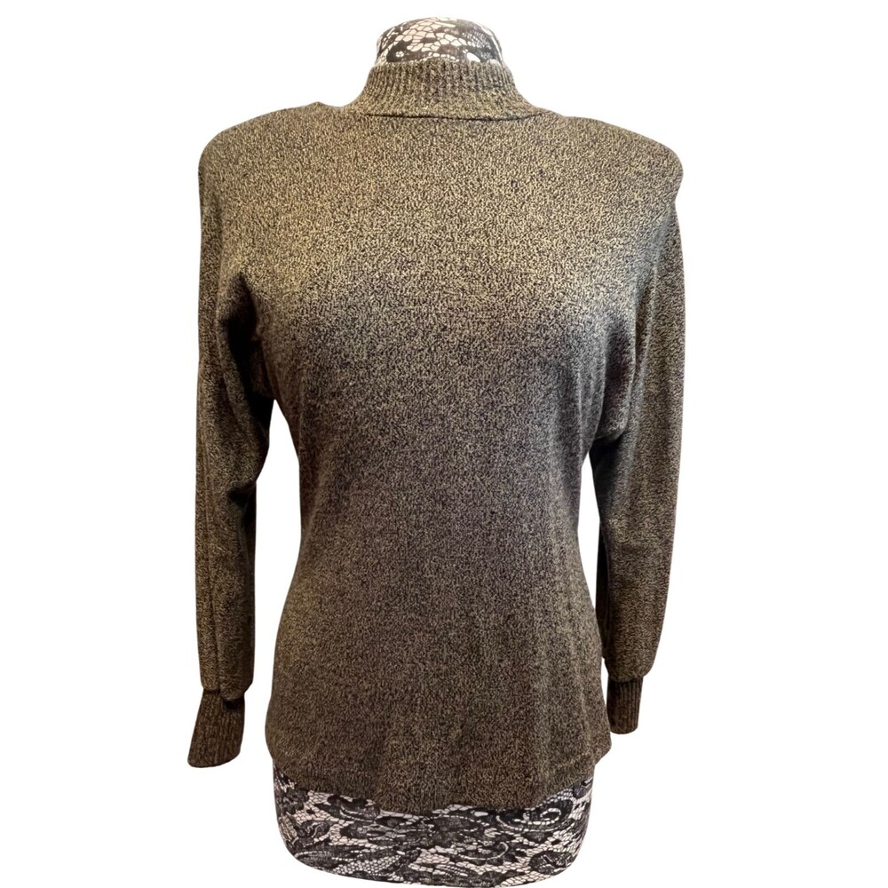 Vintage 90s D'knits Sweater Mock Neck Long Sleeves Cuffed Brown Black Retro S